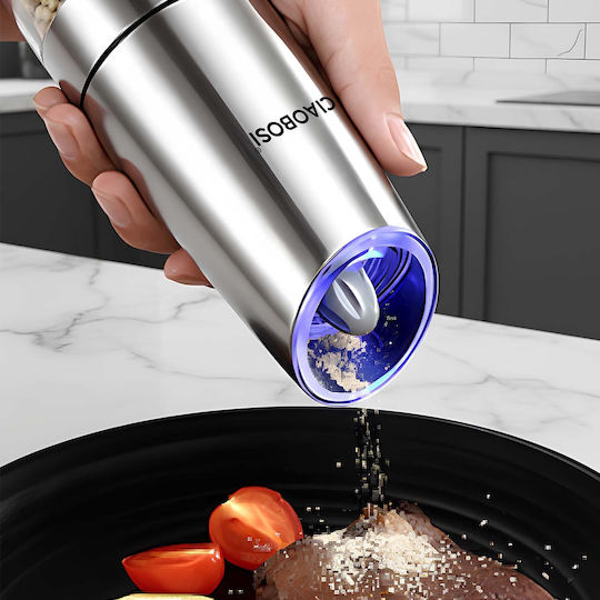 Avizar Electric Gravity Mill Pepper Salt Ceramic Mechanism Silver
