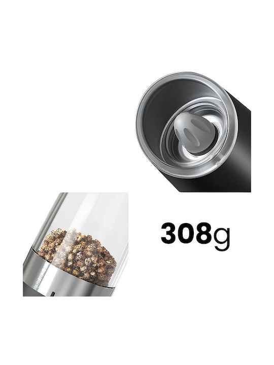 Avizar Electric Gravity Mill Pepper Salt Ceramic Mechanism Transparent Black