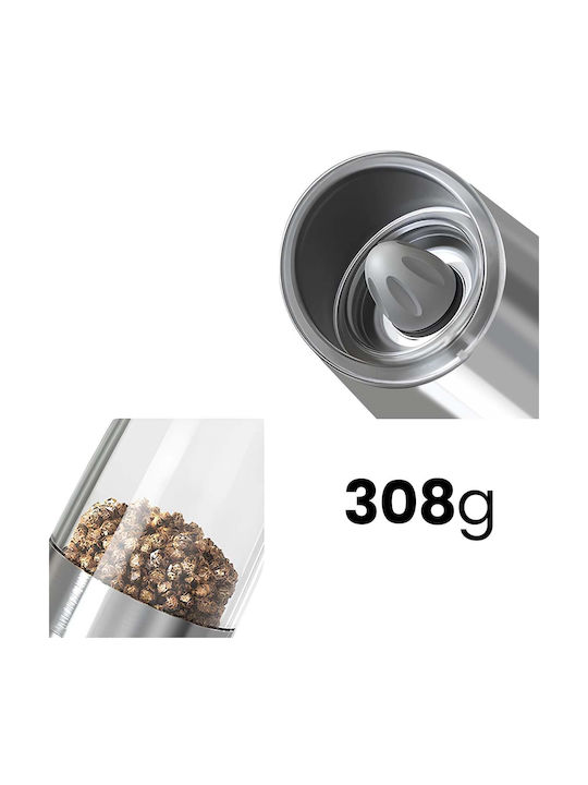 Avizar Electric Gravity Mill Pepper Salt Ceramic Mechanism Silver