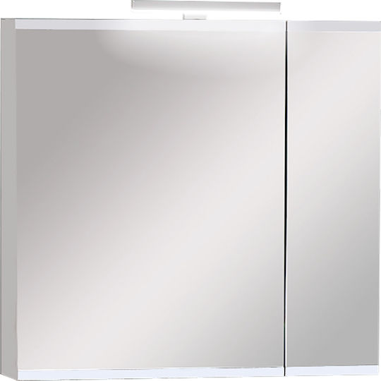 Pro Bagno Rechteckiger Badezimmerspiegel mit LED aus Spanplatte mit Schrank 75x14cm Weiß