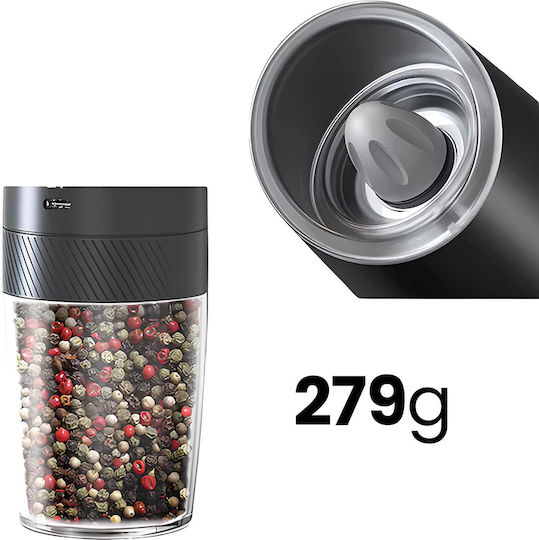 Avizar Rechargeable Electric Gravity Mill Pepper Salt Transparent Black