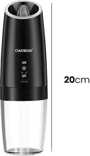 Avizar Rechargeable Electric Gravity Mill Pepper Salt Transparent Black