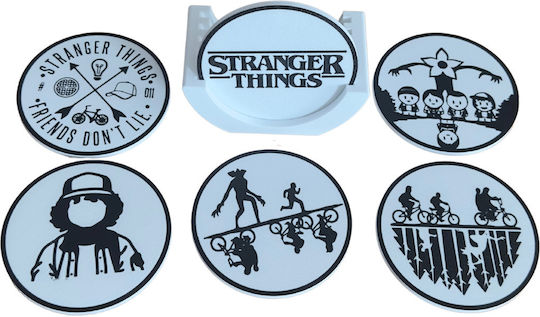 Stranger Things Coasters – Rotundă Suporturi pentru pahare Lemn cu Suport Maro 6buc