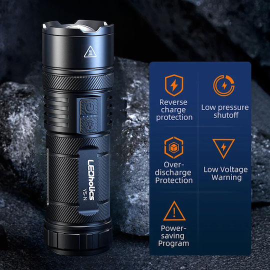 Ledholics Rechargeable Flashlight LED with Maximum Brightness 800lm Red