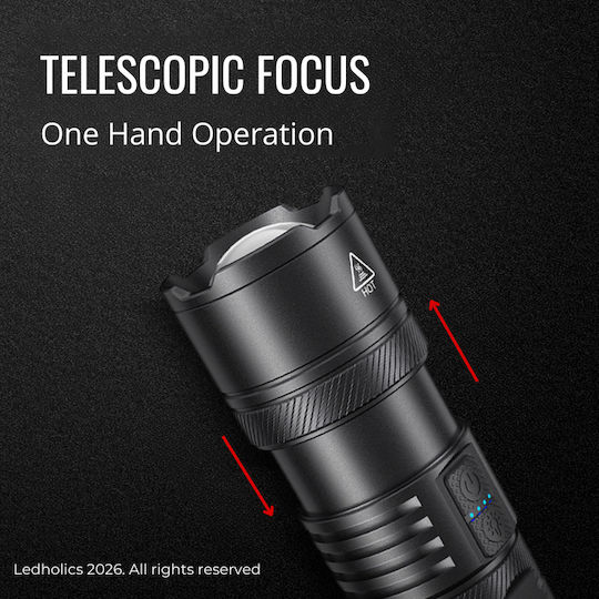 Ledholics Rechargeable Flashlight LED with Maximum Brightness 800lm Red