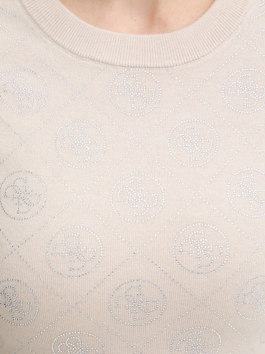 Women's Long Sleeve Woolen Beige Sweater