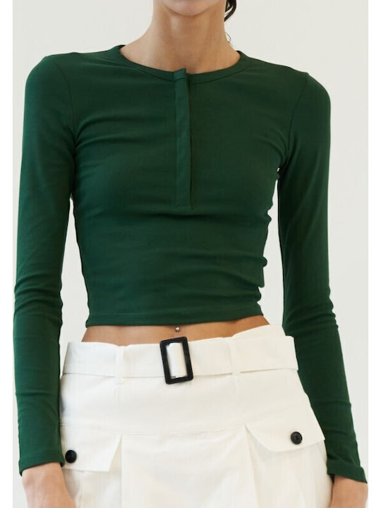 Γυναικείο Crop Top Βαμβακερό Μακρυμάνικο Green Bottle