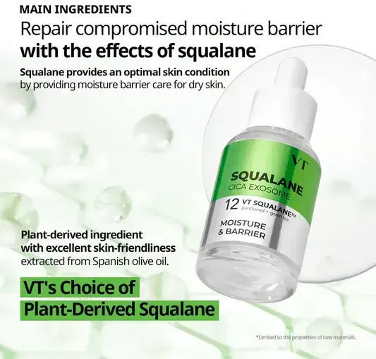 VT Cosmetics Squalane Cica Exosome Ampoule Soothing & Moisturizing Ampoule Serum For Face With Centella Asiatica & Panthenol 30ml