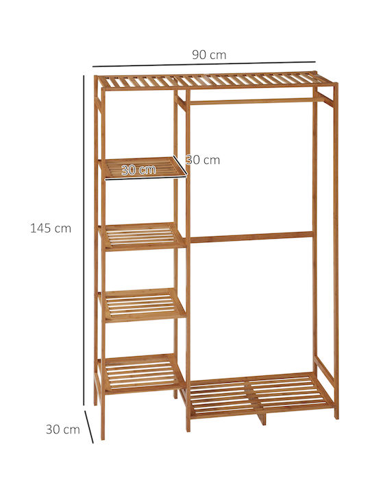HomCom Floor Garment Rack made of Bamboo Brown 90x30x145cm