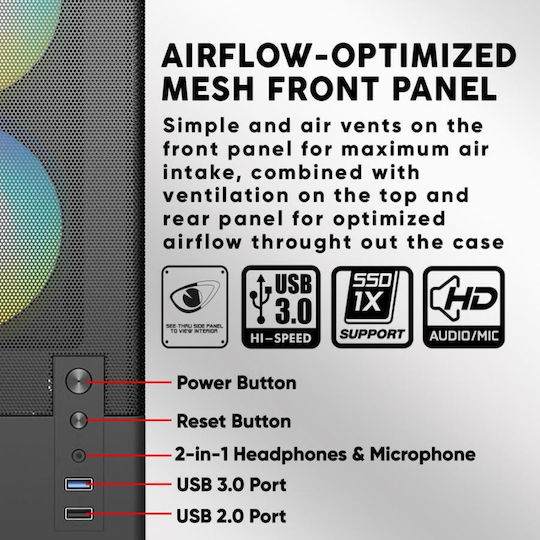 Armaggeddon Deepfreeze Duplex 2 Chroma Gaming Micro Tower Κουτί Υπολογιστή με Πλαϊνό Παράθυρο και RGB Φωτισμό Μαύρο