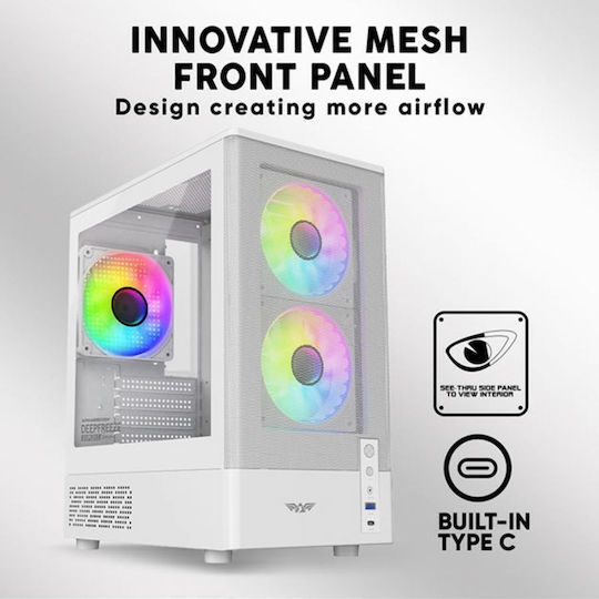 Armaggeddon DF DUPLEX2 C ARGB W Gaming Micro Tower Computer Case with Side Window White
