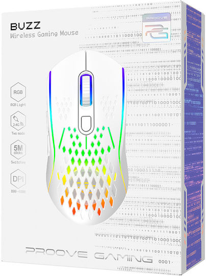 Buzz Ασύρματο RGB Gaming Ποντίκι 4800 DPI Λευκό