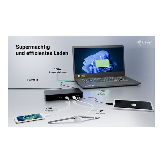 i-tec USB-C Docking Station with HDMI/DisplayPort 4K PD Ethernet Black (CAINTGDUAL4KDOCPD)