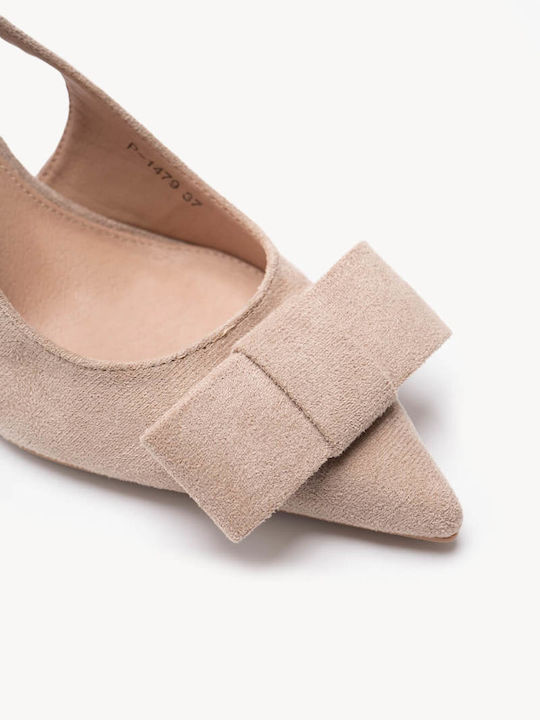 Μπεζ Σουέτ Slingback Γόβες Μυτερό Τελείωμα