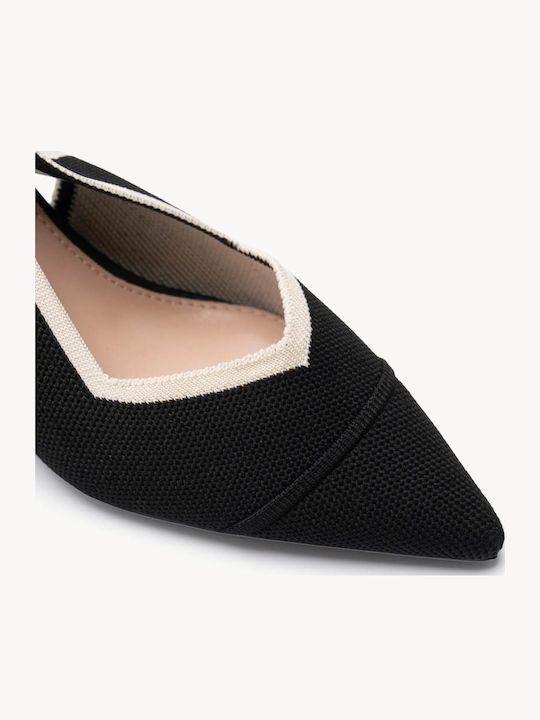 Pantofi Cu Toc Negri Elastic Cu Barete Textură Tricotată