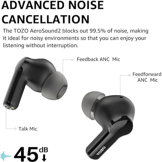 Tozo AeroSound 2 In-Ear Bluetooth-Freisprecheinrichtung Kopfhörer mit Schweißresistenz und Ladeetui Schwarz