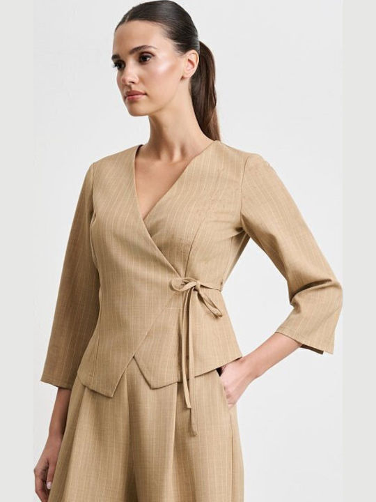 Damen Beige Set mit Hoch tailliert Hose