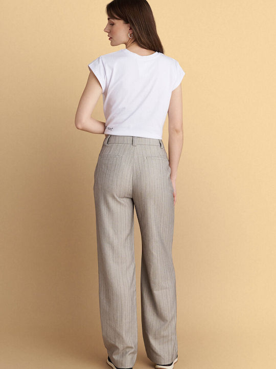 Women's Fabric Trousers Striped Gray