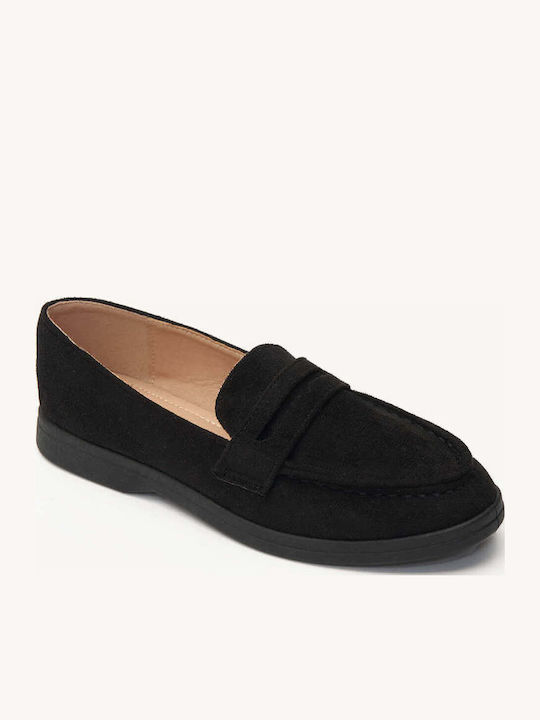Mocasini Dama Din Suede Negri Linie Curată Talpă Plată