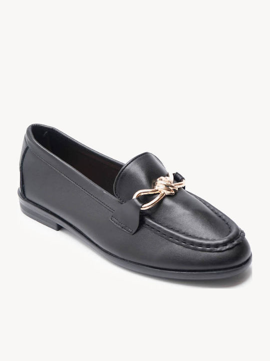Μαύρα Leather Loafers Μεταλλικό Κρίκο Χαμηλή Σόλα