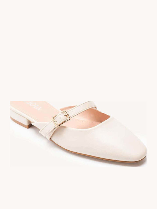 Beige Mule Damen Ballerinas Mary Jane Mit Riemen Niedriger Absatz