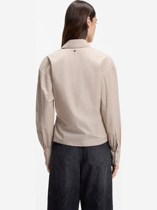 Women's Striped Long Sleeve Shirt Beige