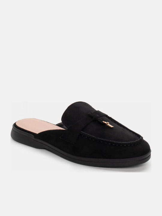 Flach Wildleder Mules in Schwarz Farbe