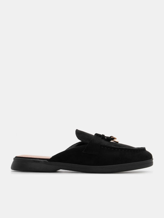Flach Wildleder Mules in Schwarz Farbe