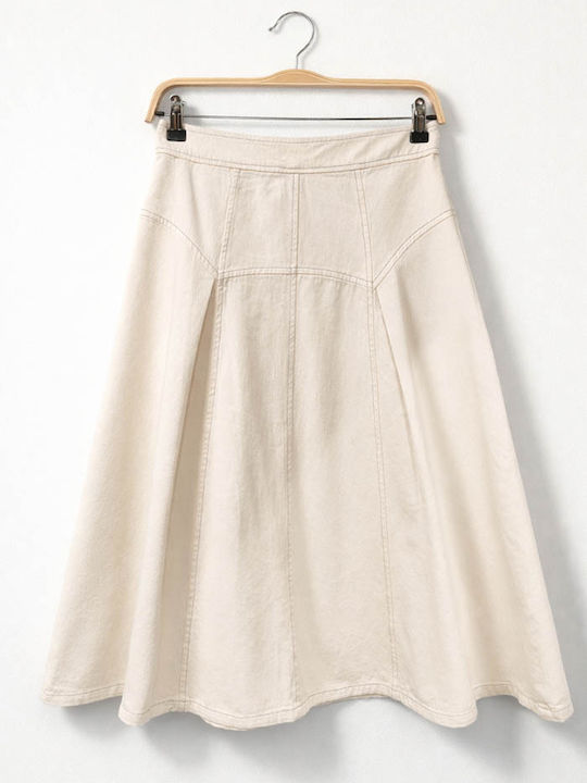 Denim Midi Skirt Ecru