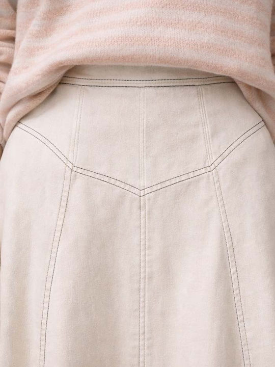 Denim Midi Skirt Ecru