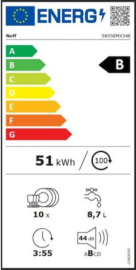 Neff Вградена съдомиялна машина с Wi-Fi за 10 комплекта Ш44.8xВ81.5см.