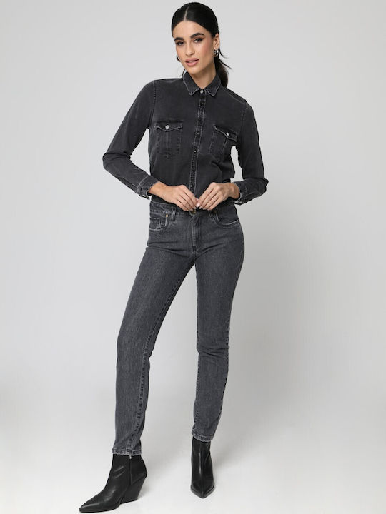 Hoch tailliert Damenjeans in Schlanker Passform Black