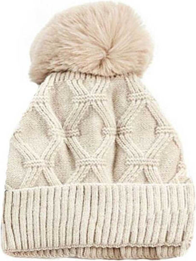 Set with Beanie Knitted in Beige color