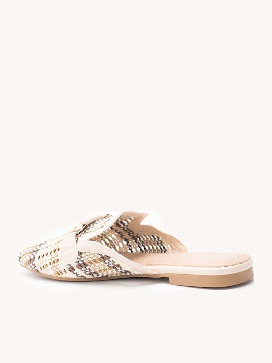 Mules Bej Loafers Cu Partea Superioară Din Material Tricotat Împletit