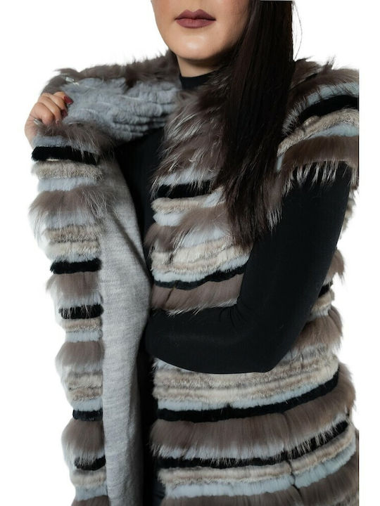 Women's Sleeveless Short Fur Gray