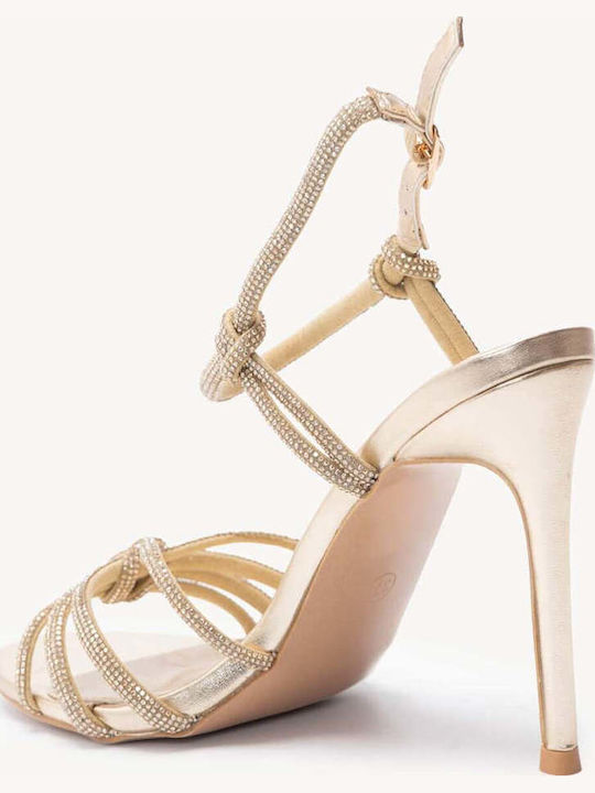 Goldene Abend Sandalen mit Strass Dünner Hoher Absatz