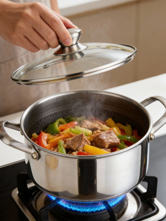 Cheffinger 28cm 8l Pot Non-stick Honeycomb Coating Lid Silver