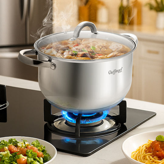 Cheffinger Stainless Steel Pot Glass Lid 18cm 2.9l Induction Compatible Silver