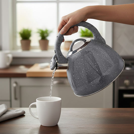 Cheffinger 3l Whistling Kettle Compatible Induction Cooktops Marbled Design Grey