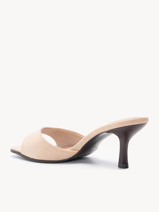 Μπεζ Suede Mules Φαρδύ Μπροστινό Λουράκι