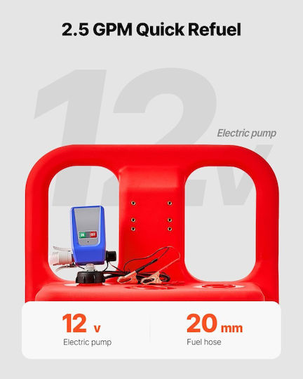 Vevor Canistră de Combustibil 32 Galoane Rezervor Portabil de Combustibil Pompă Electrică de Transfer Combustibil 12V DC 2,5 GPM Furtun Flexibil de 4 Picioare Duza cu Senzor de Oprire Automată Adaptoare Rezervor Potrivit pentru Motorină Benzină Roșie