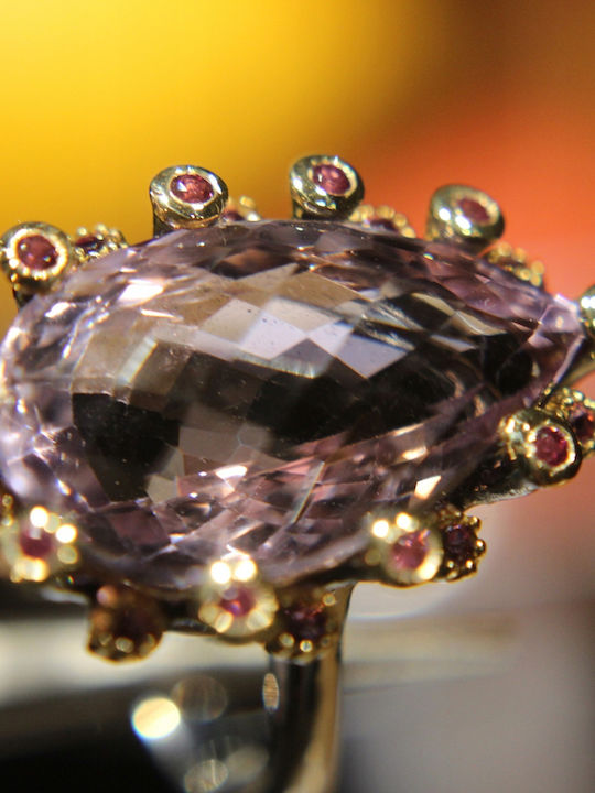 Artistic Silver Ring Natural Amethyst Garnets Size 15