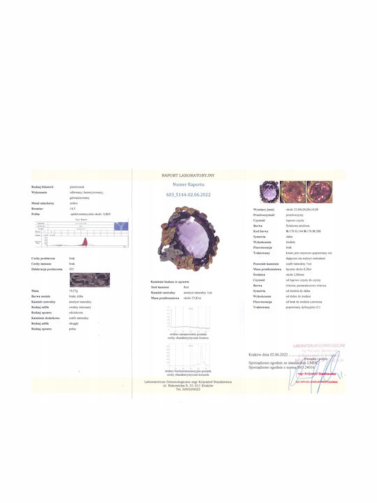 Amethyst Ring 27.83 925 Size 14.5 Certificate