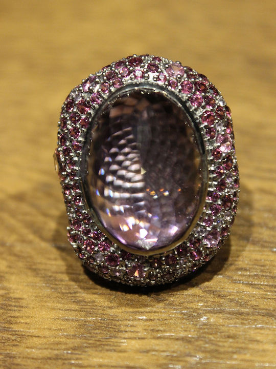 Silver Ring Natural Rhodolite Amethyst