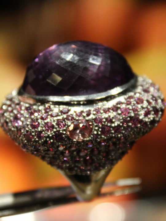 Silver Ring Natural Rhodolite Amethyst