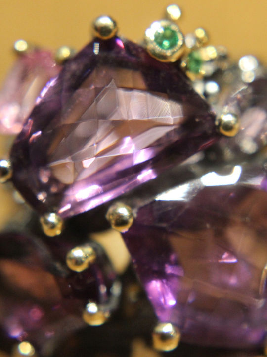 Künstlerischer Silberring Natürliche Amethyste Spinelle Diopside Größe 15