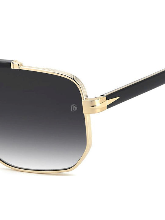 David Beckham Unisex Sunglasses With Gold Metallic Frame And Black Lens DB 7157/S RHL/9O