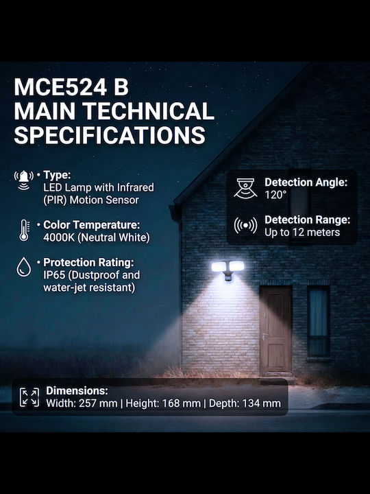 Maclean Energy Επιτοίχιο Εξωτερικό Φωτιστικό LED IP65 20W με Φυσικό Λευκό Φως