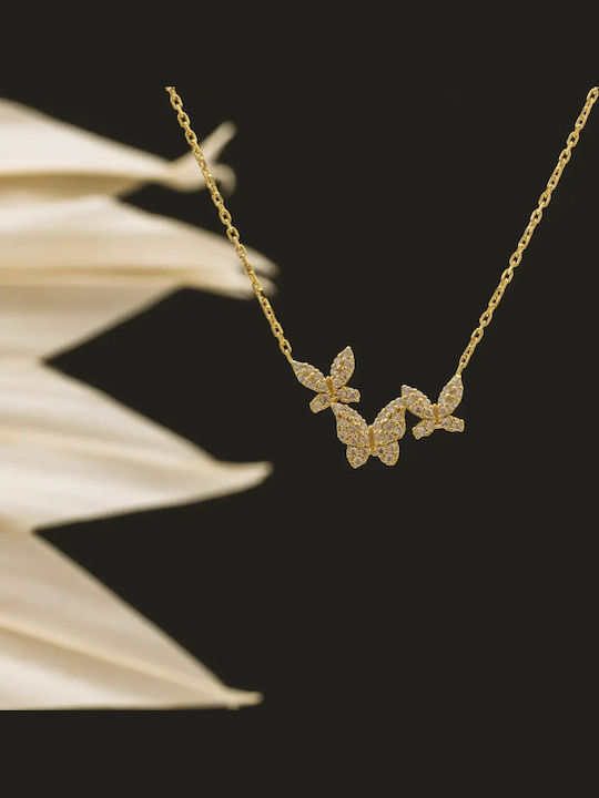 Necklace with design Butterfly from Gold 14K with Zircon