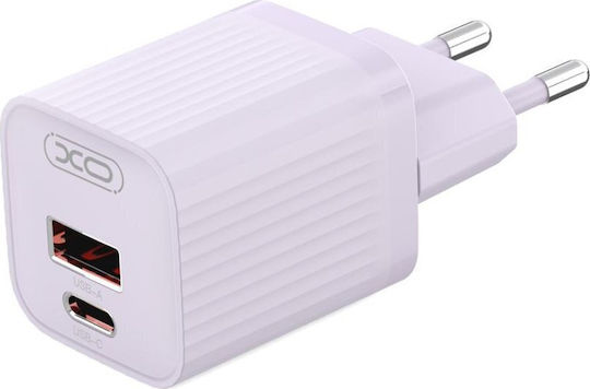 XO Φορτιστής Χωρίς Καλώδιο με Θύρα USB-A και Θύρα USB-C 30W Μωβ (L149)